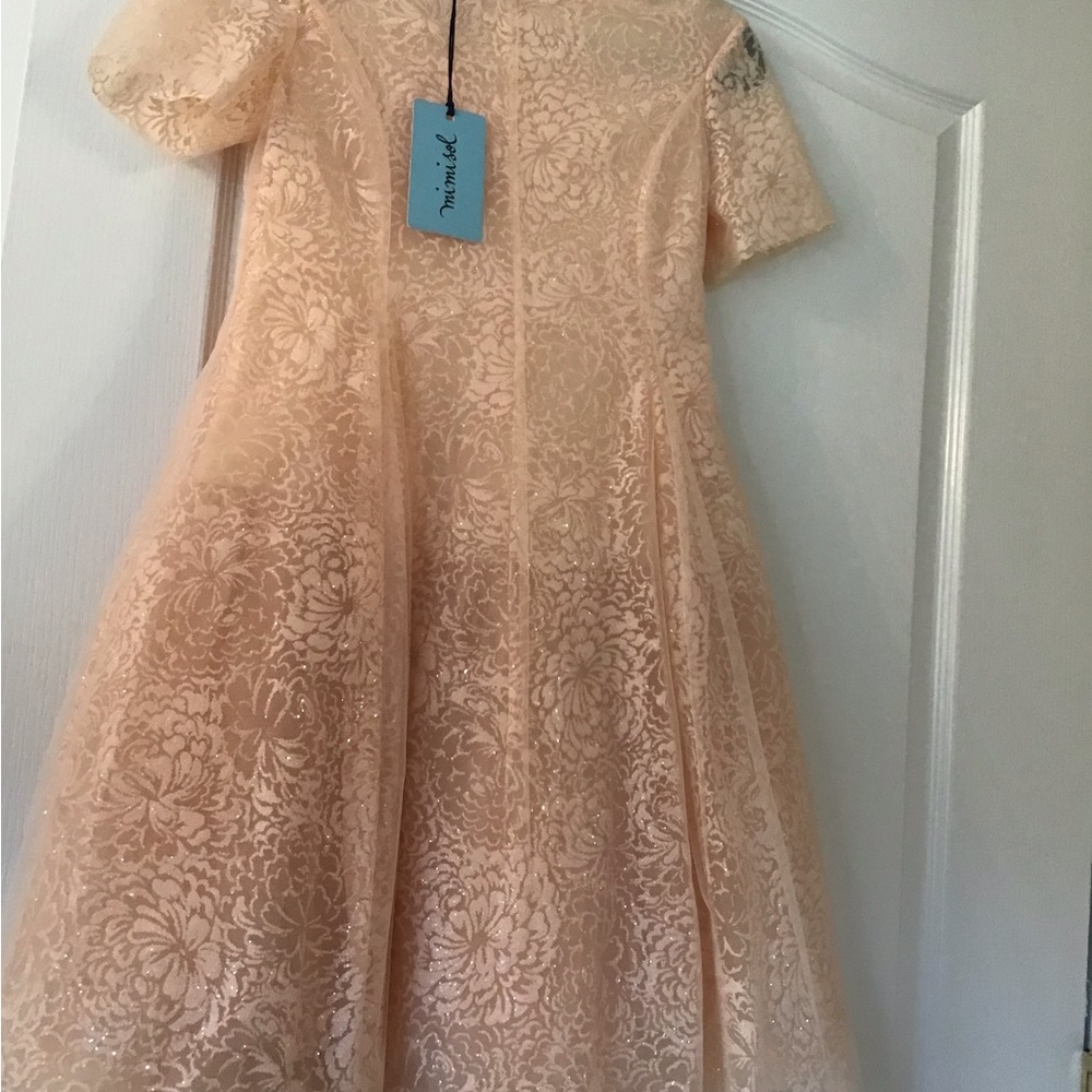 Elegant Peach Lace Kids Gown